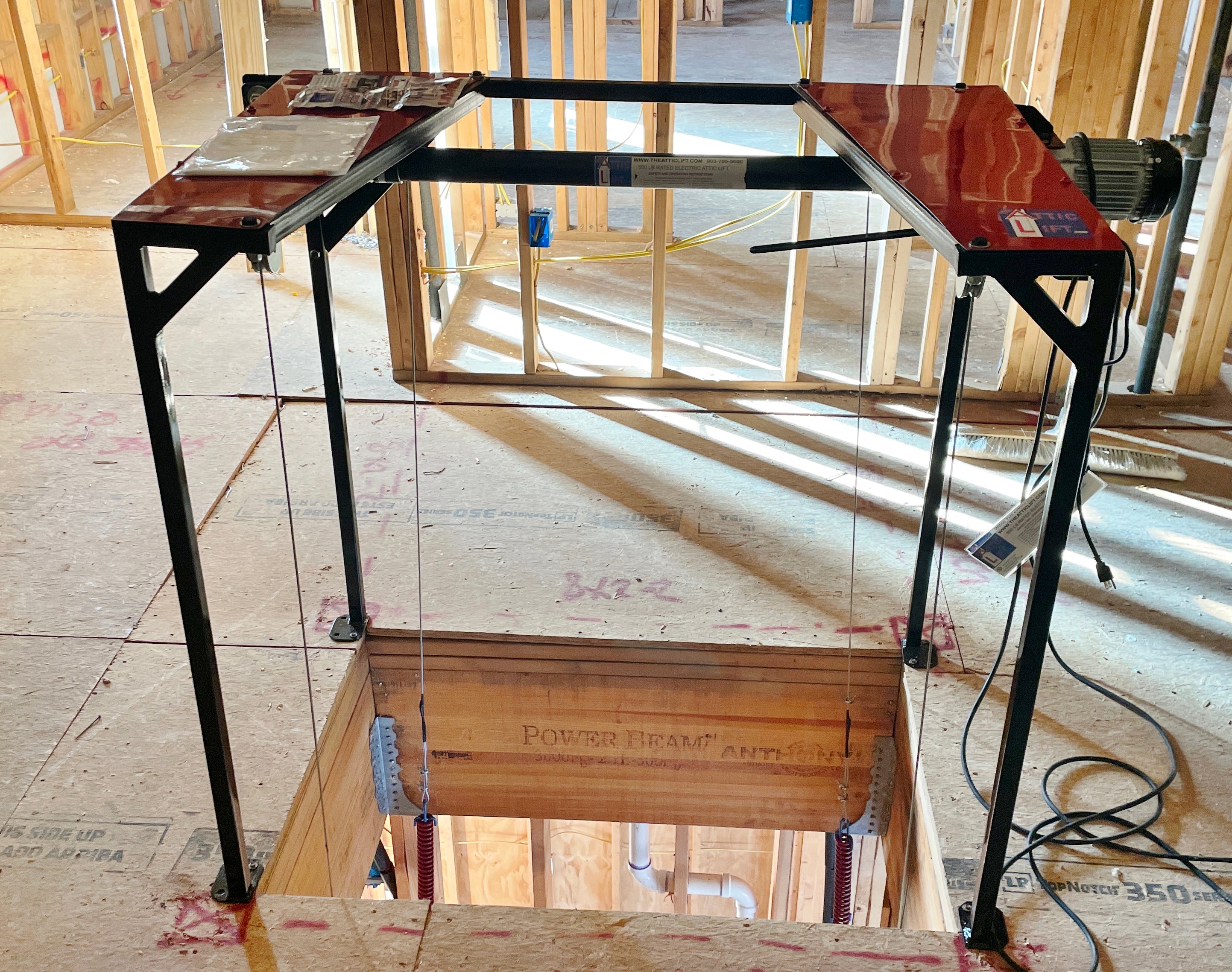 Attic Lift - 300 lbs. Steel Frame 42" x 42" With lift down