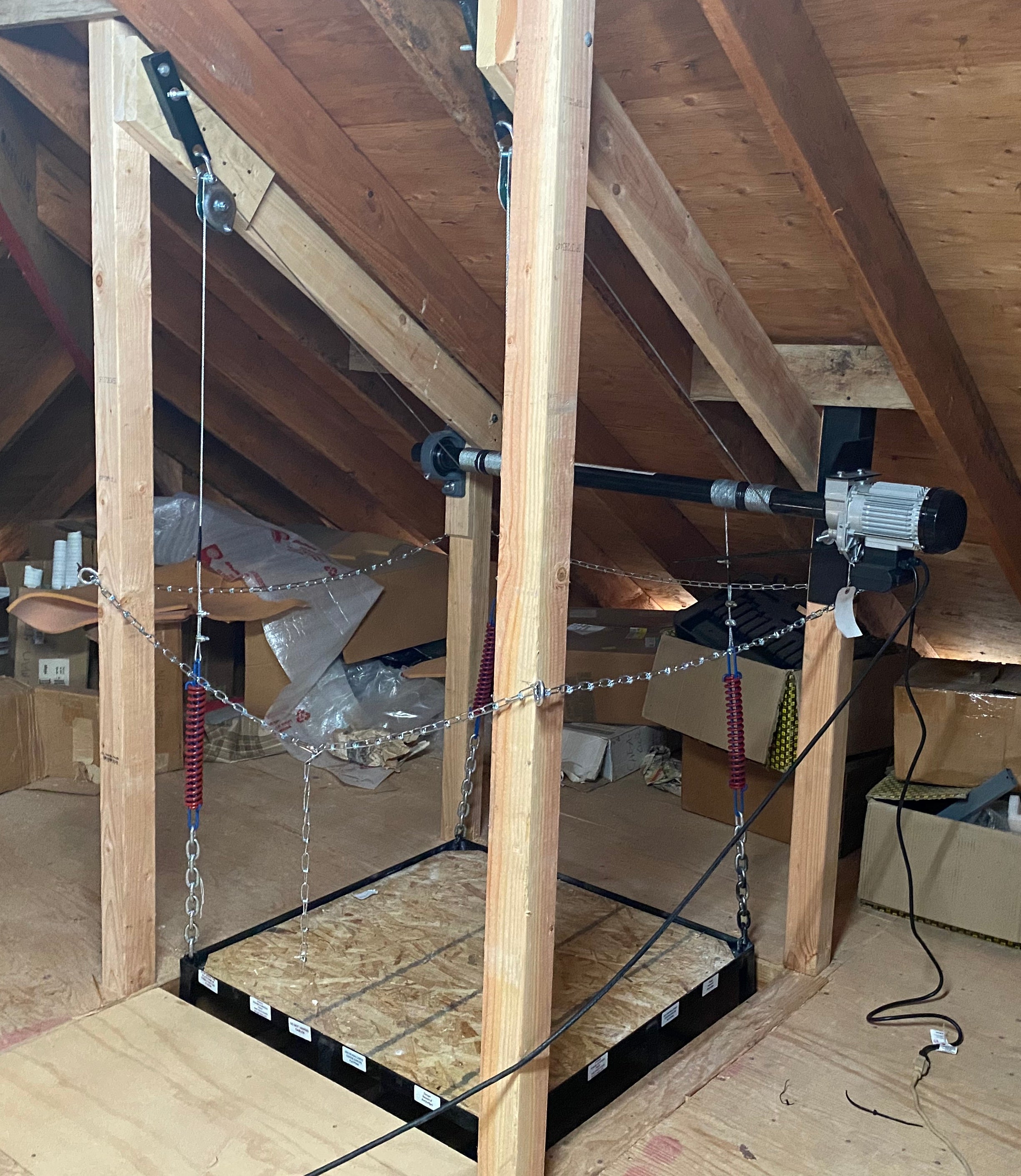 Attic Lift - 300 Lbs. Post Style 42" x 42" mounted on attic