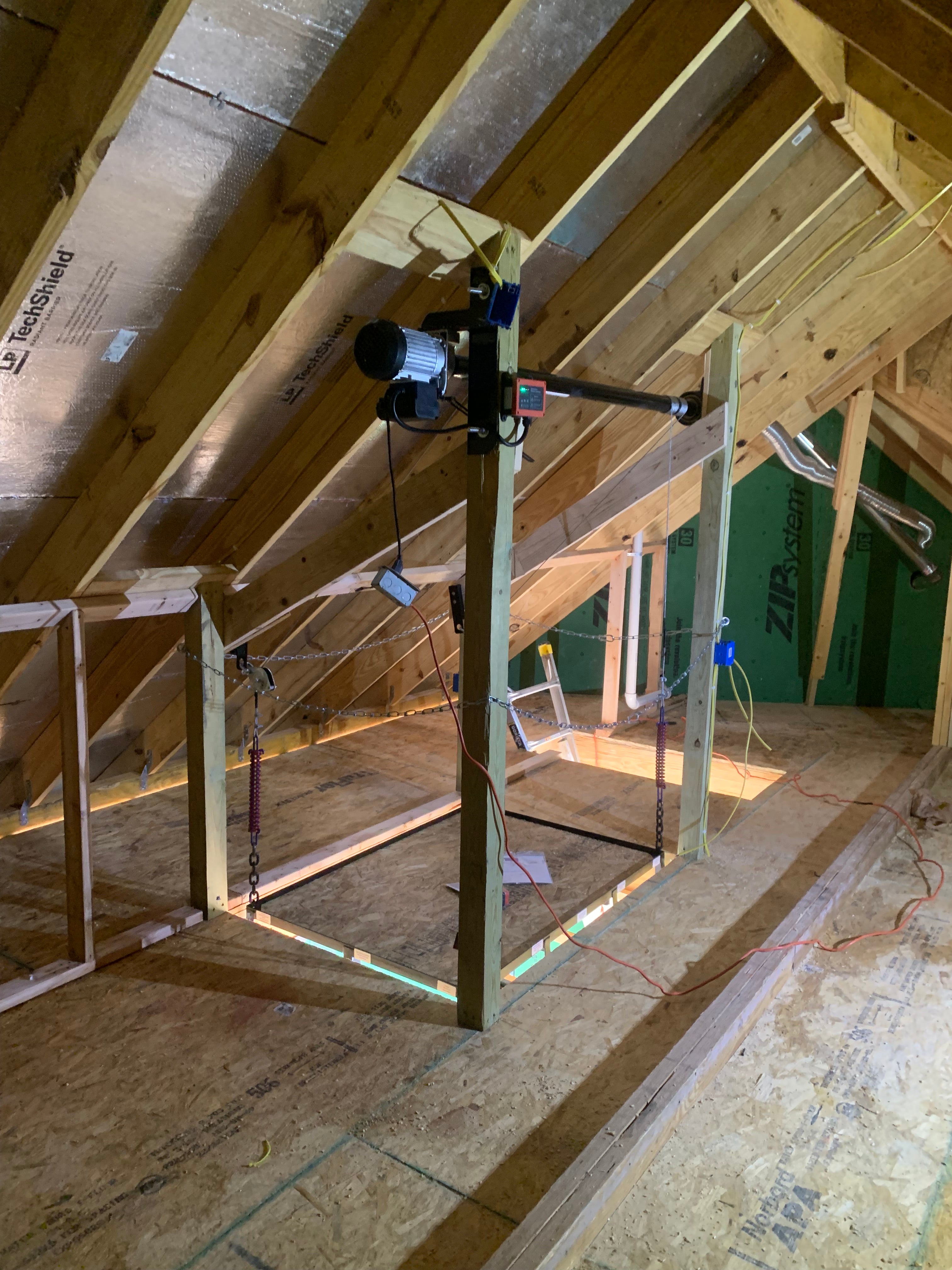 Attic Lift - 500 Lbs. Post Style 42" x 60" Installed on Attic
