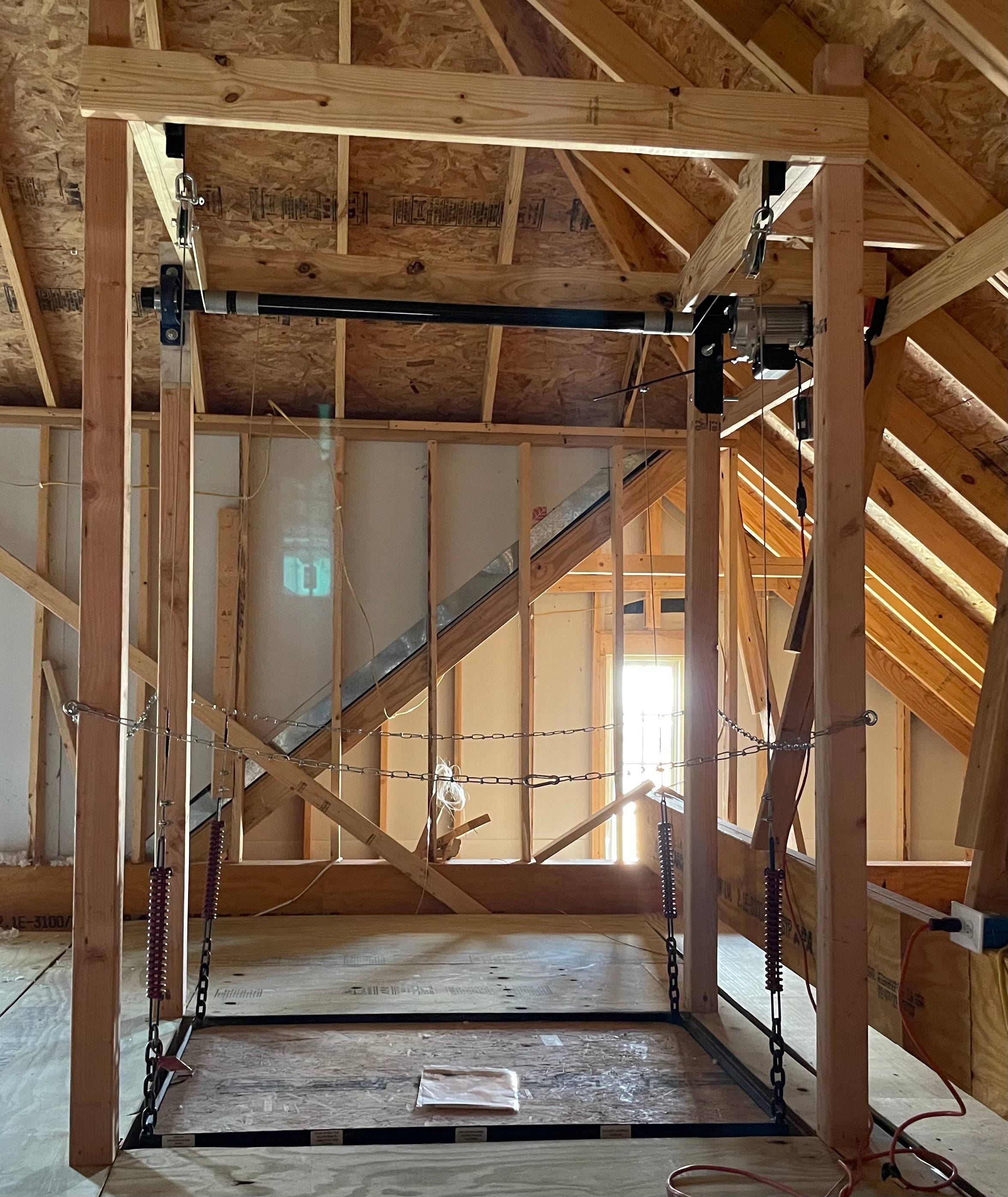 Attic Lift - 300XL lbs. Post Style 42" x 48" installed on Attic